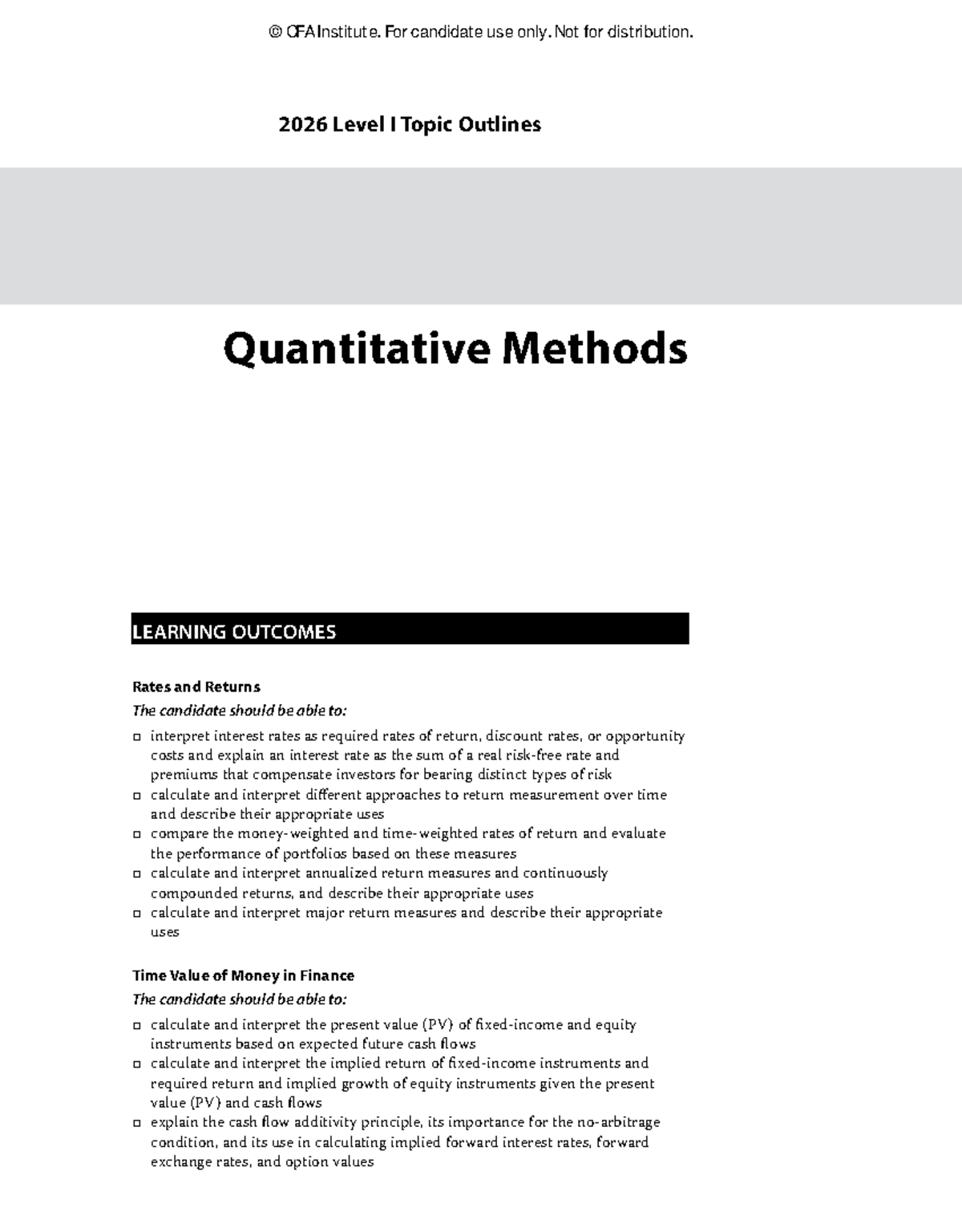 CFA 2026 Level I Combined Topic Outlines: Quantitative Methods & More ...