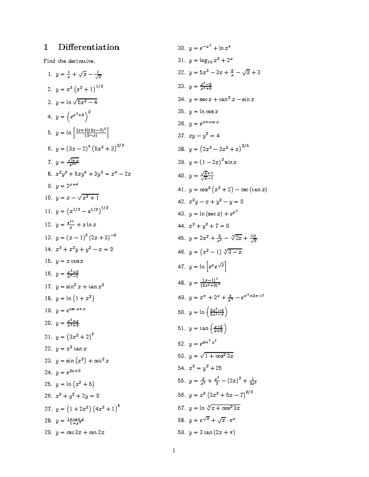 Diff - Derivative Questions for Calculus Course (MATH 201) - Studocu