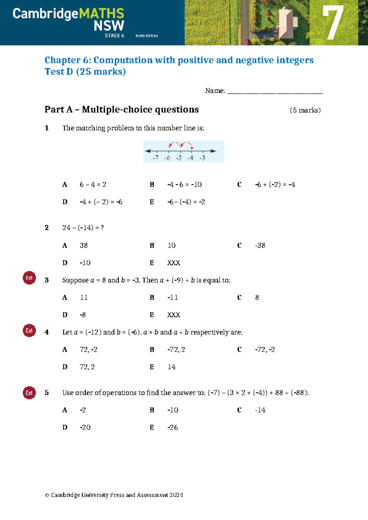 Final Exam: Computation with Positive & Negative Integers (25 Marks ...