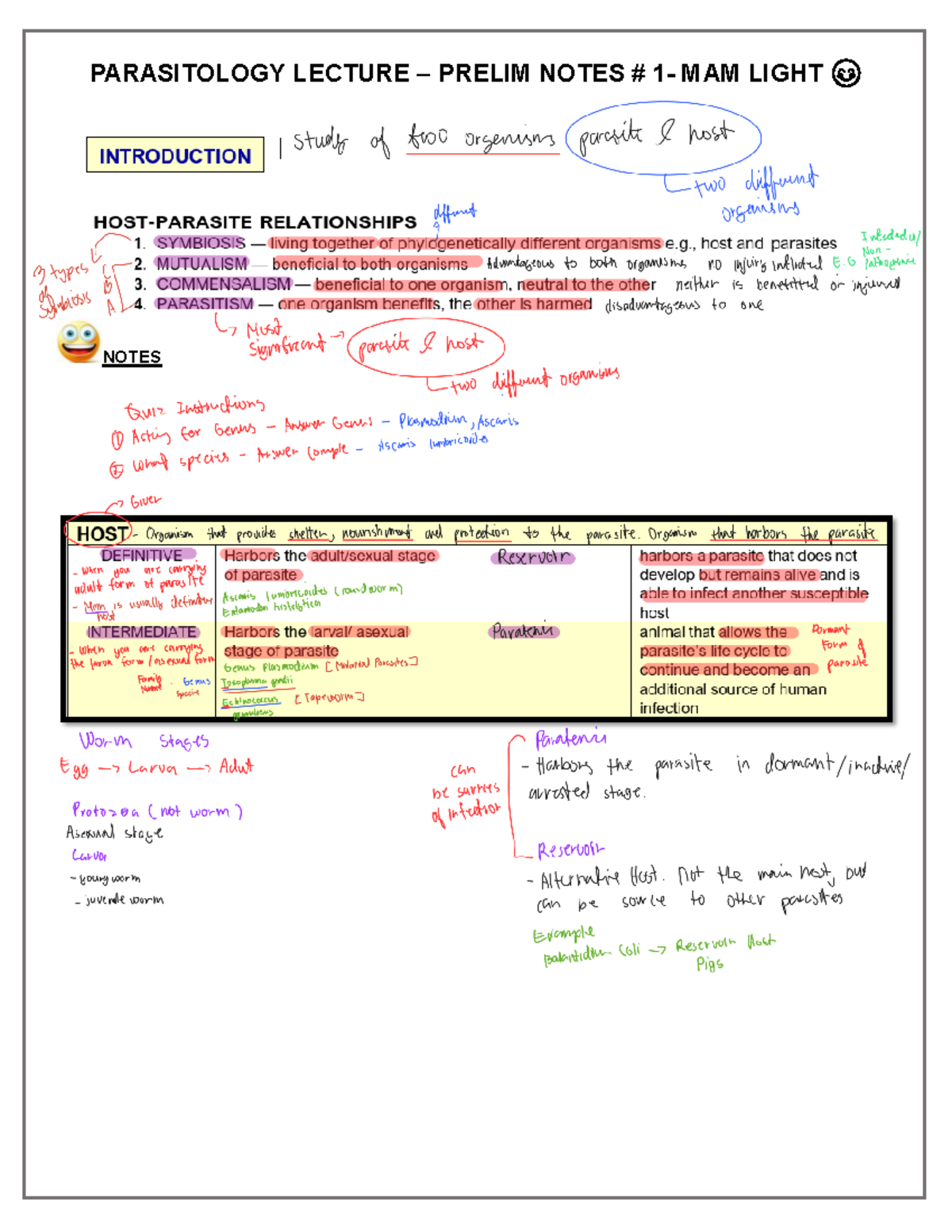Prelim Notes # 1 Revised 250109 122709 - Clinical Parasitology - NOTES ...