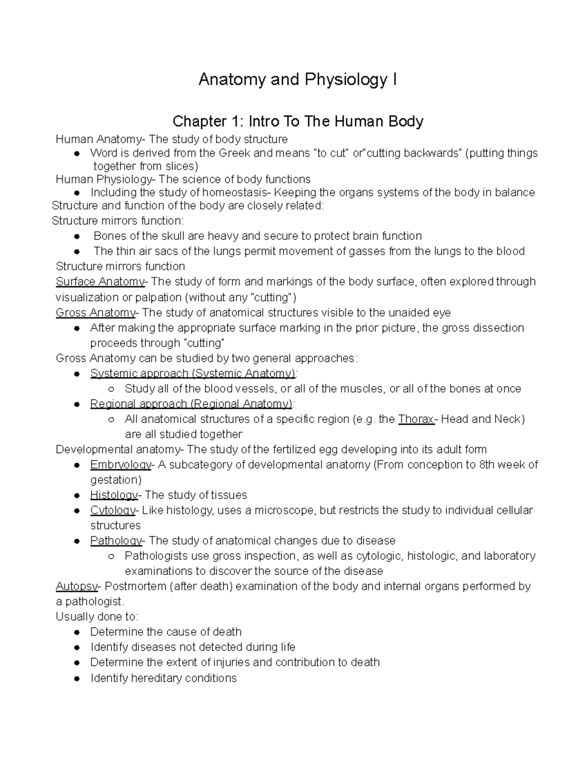 Anatomy and Physiology I: Chapter 1 - Introduction to the Human Body ...