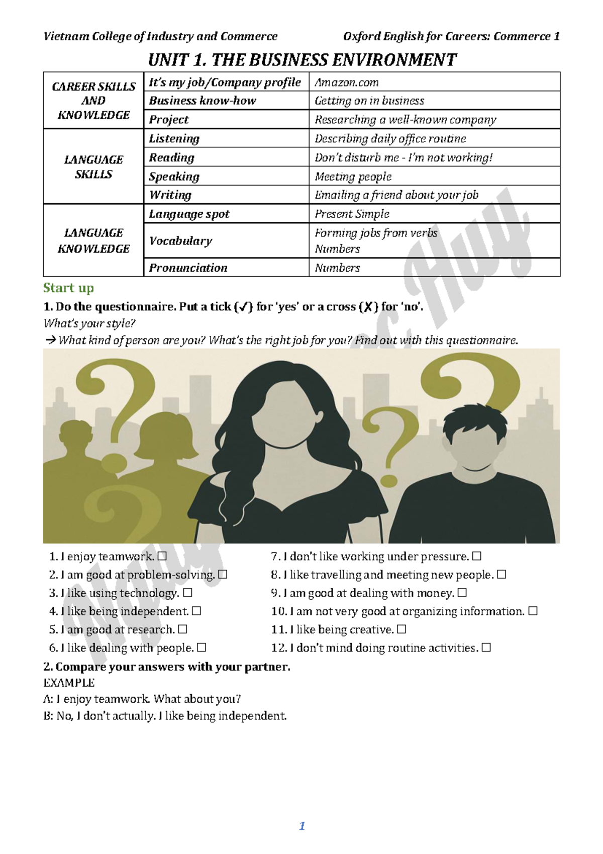 Oxford English for Careers: Commerce 1 - Unit 1 Overview and Activities ...
