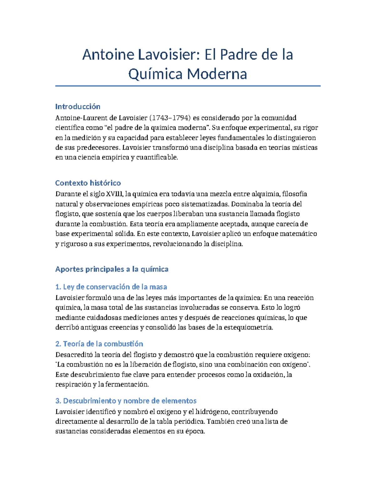 Lavoisier: El Padre de la Química Moderna - Análisis y Aportes - Studocu
