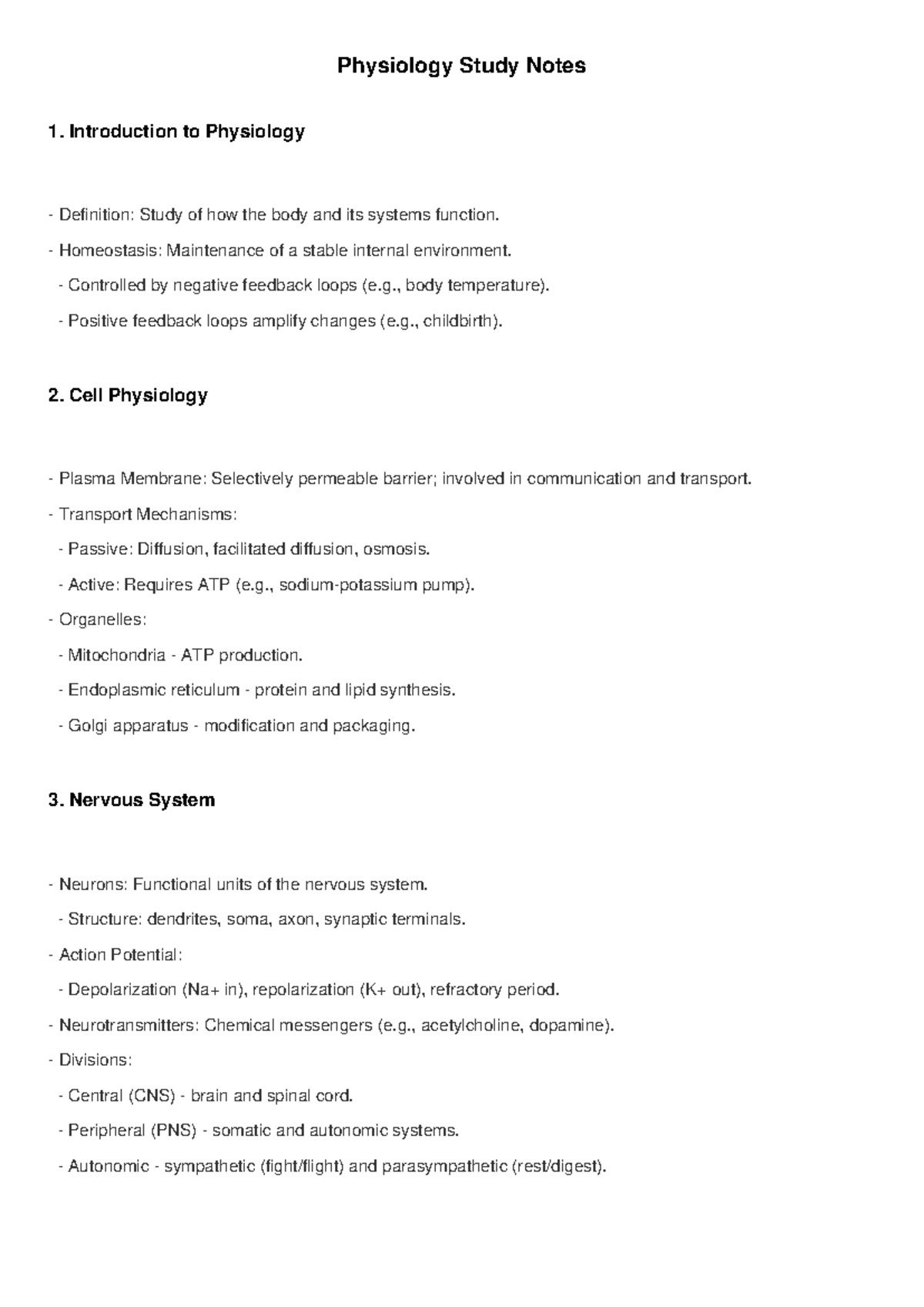 Physiology study notes: Introduction to body systems and functions ...