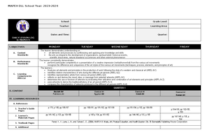 ARTS DLL Q1 W3 - Arts lesson plan - DAILY LESSON LOG In MAPEH- School ...