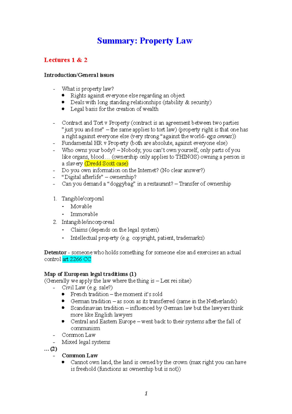 Property Law Summary - Key Concepts and Legal Frameworks - Studeersnel