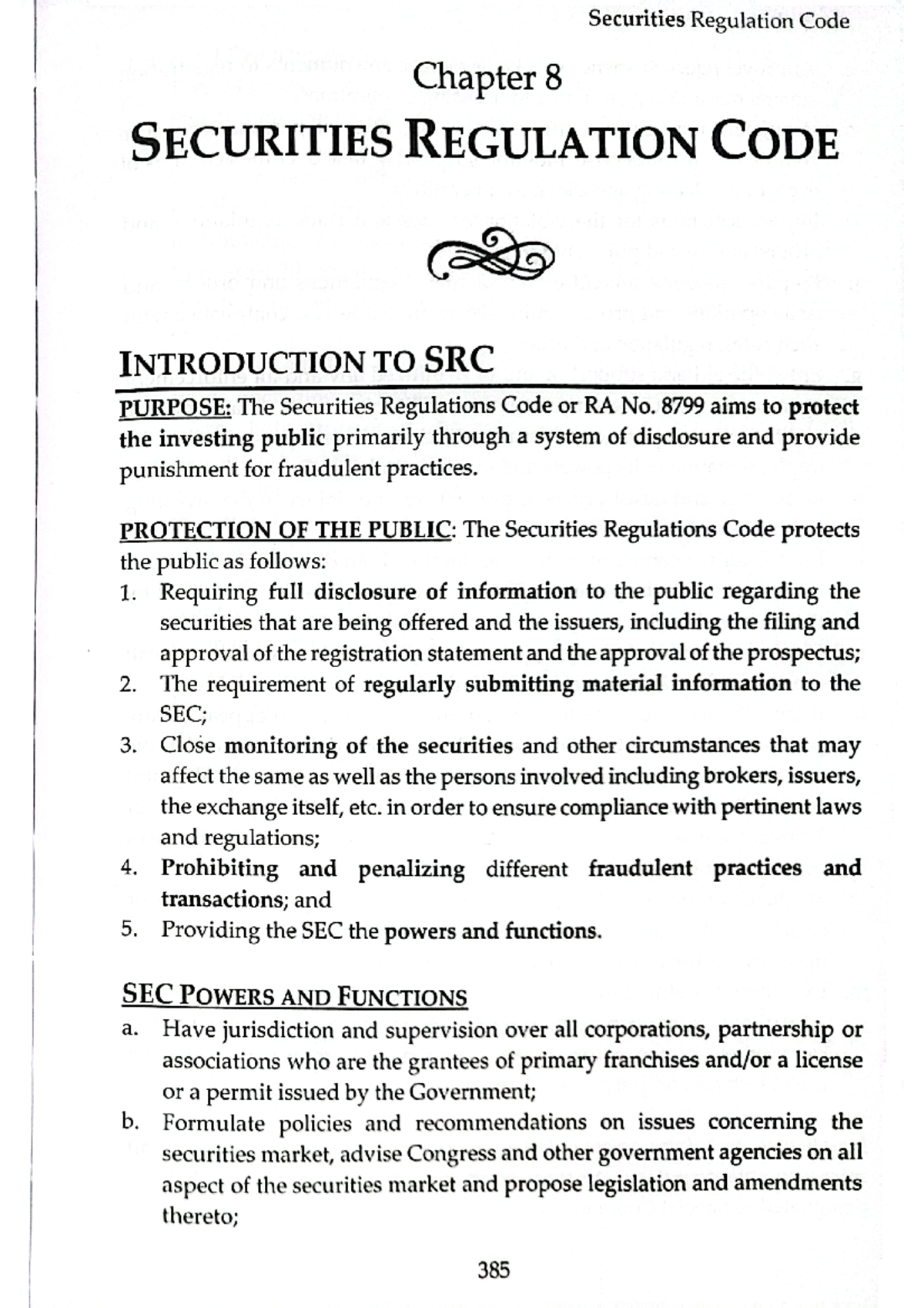 Securities Regulation Code Overview: Key Provisions and Functions - Studocu