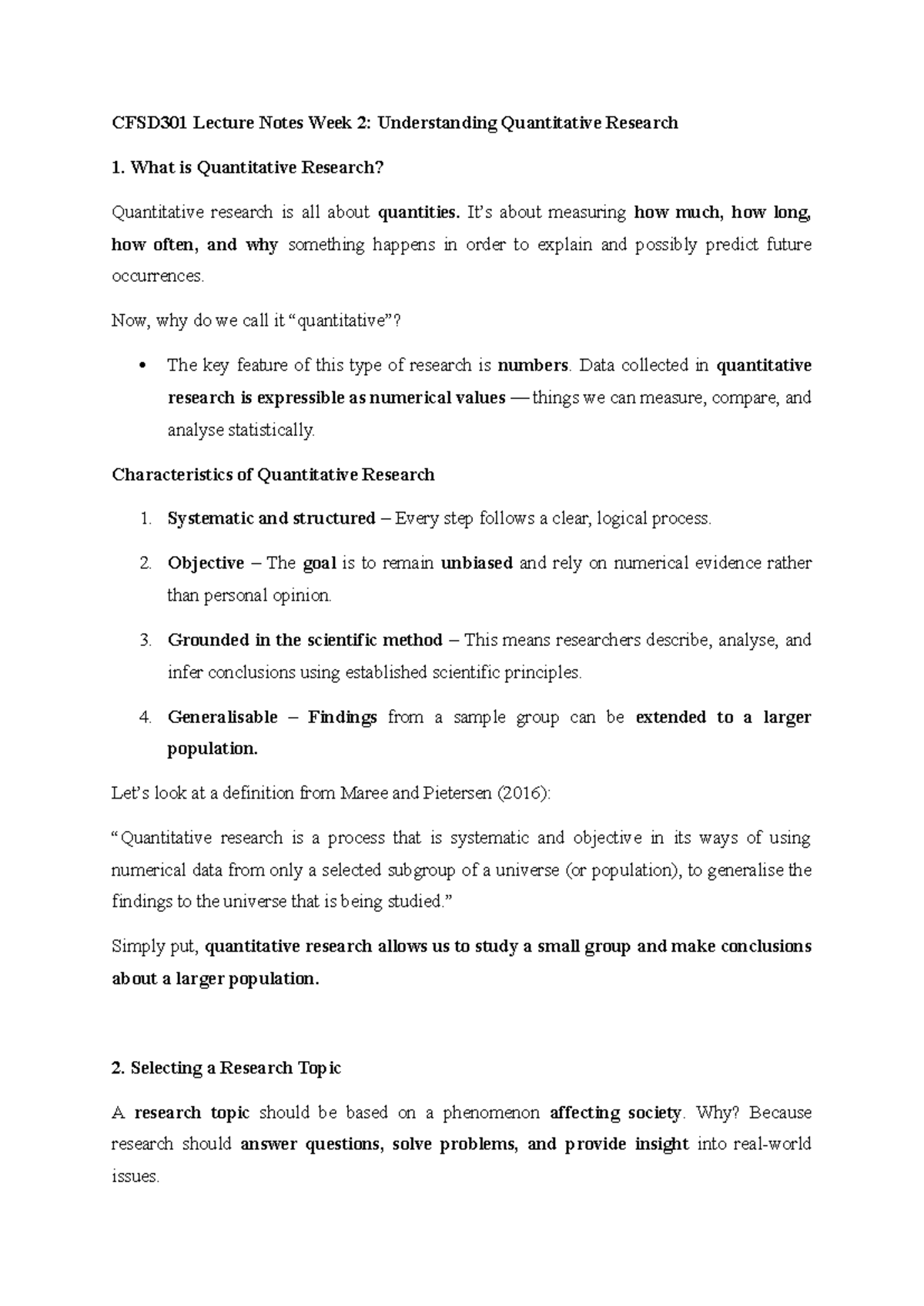 CFSD301 Lecture Notes Week 2: Key Concepts in Quantitative Research ...
