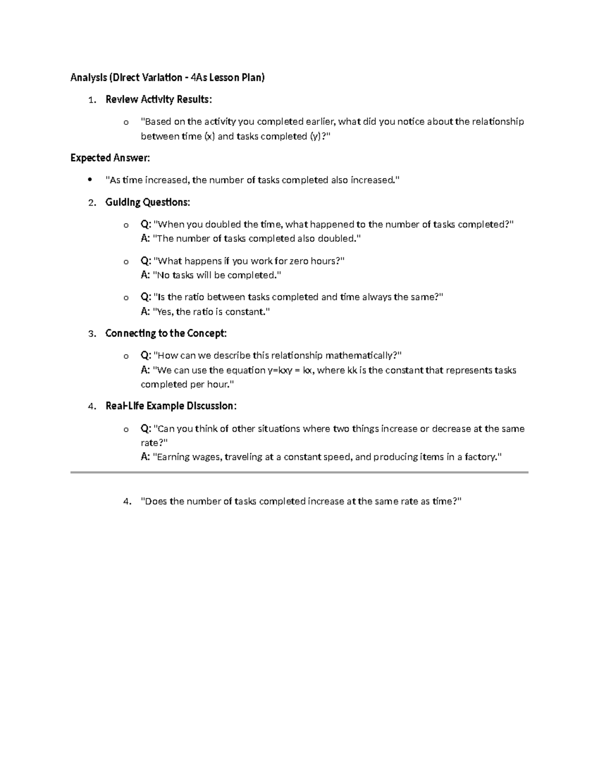Analysis of Direct Variation - 4As Lesson Plan - Studocu