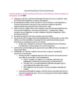 Constitutional Law 214 - Tutorial 2: Separation of Powers Overview ...