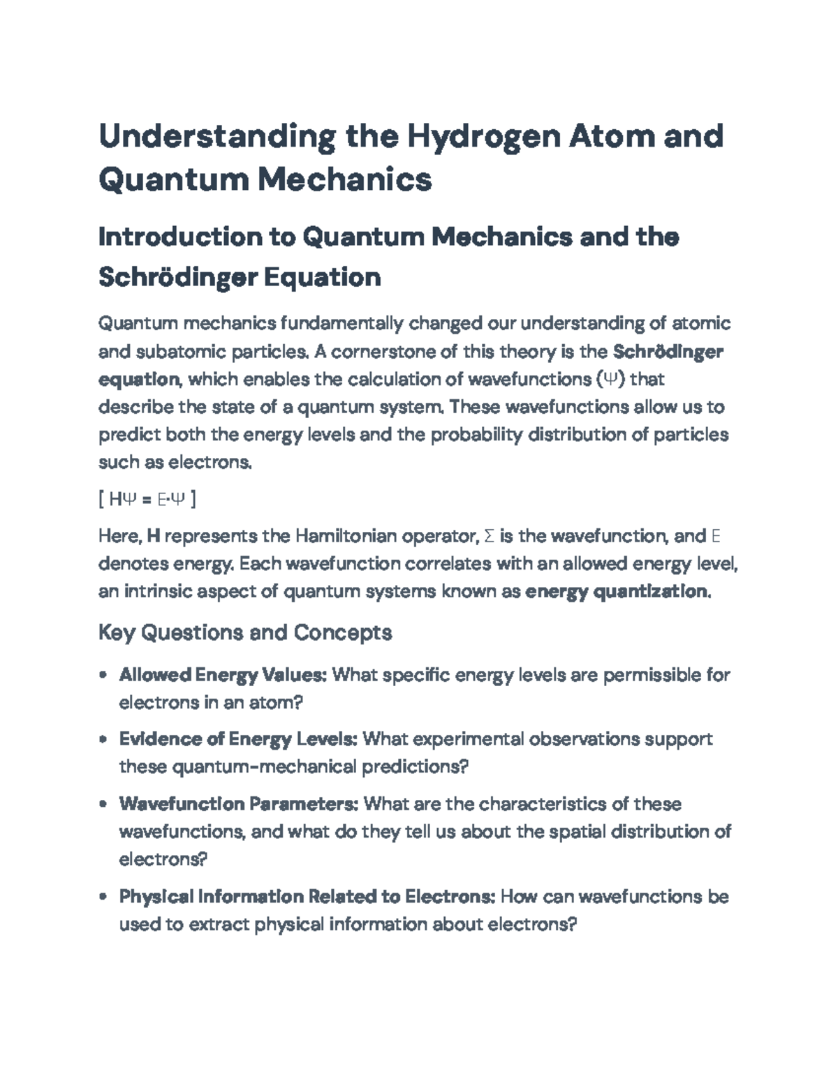 Understanding the Hydrogen Atom: Quantum Mechanics and Energy Levels ...