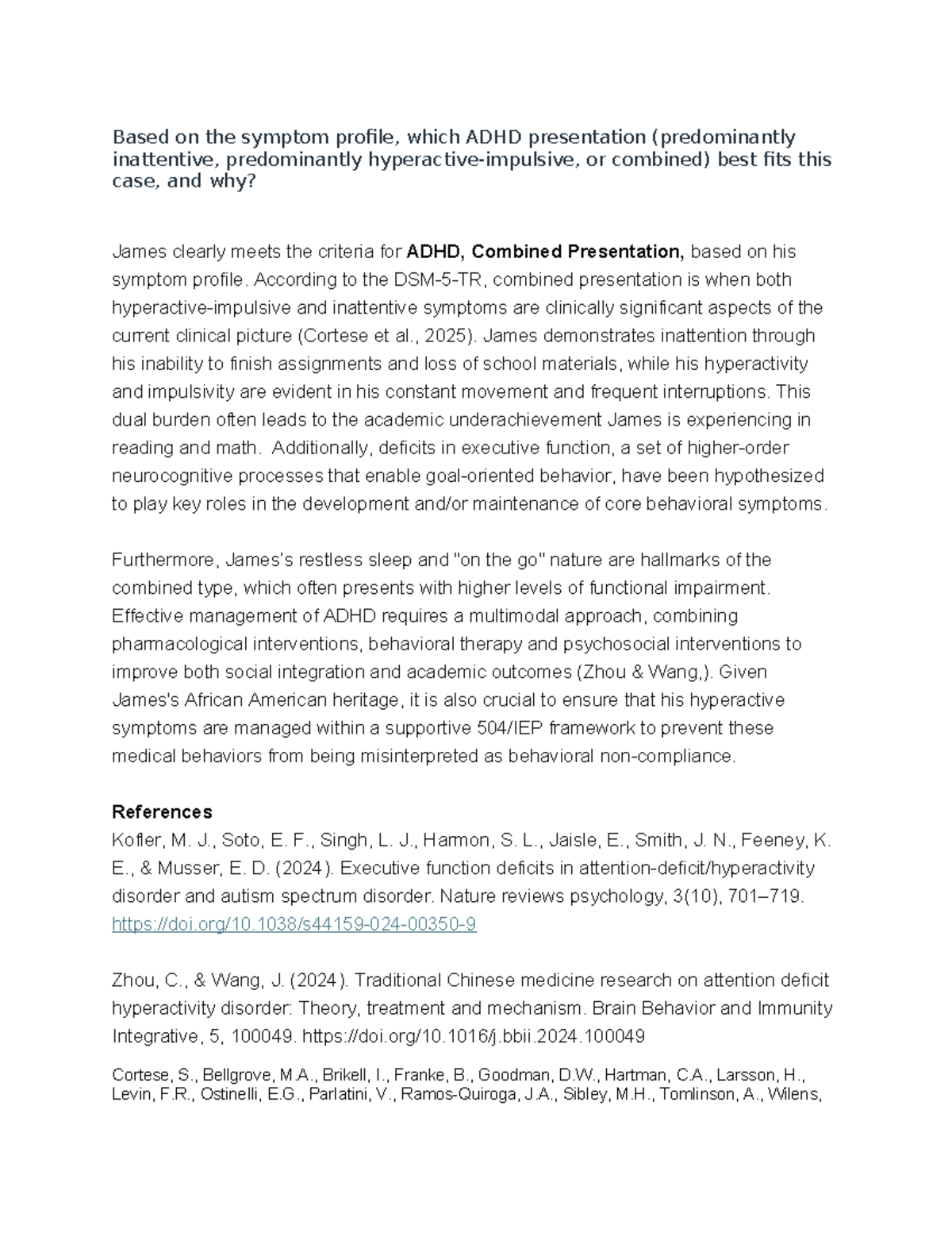 ADHD Combined Presentation Analysis: James's Symptom Profile and ...