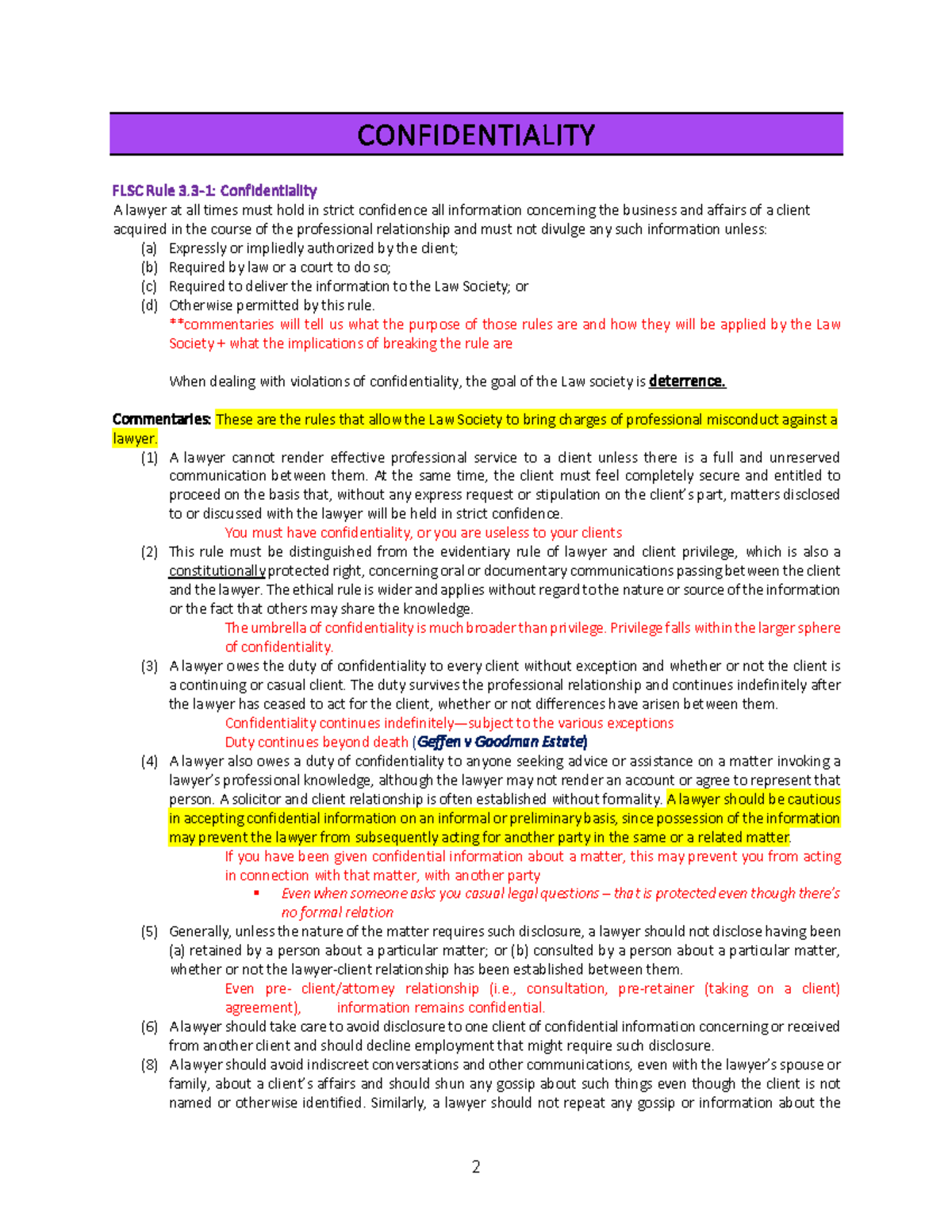 FLSC Rule on Confidentiality: Summary Outline and Notes - Studocu