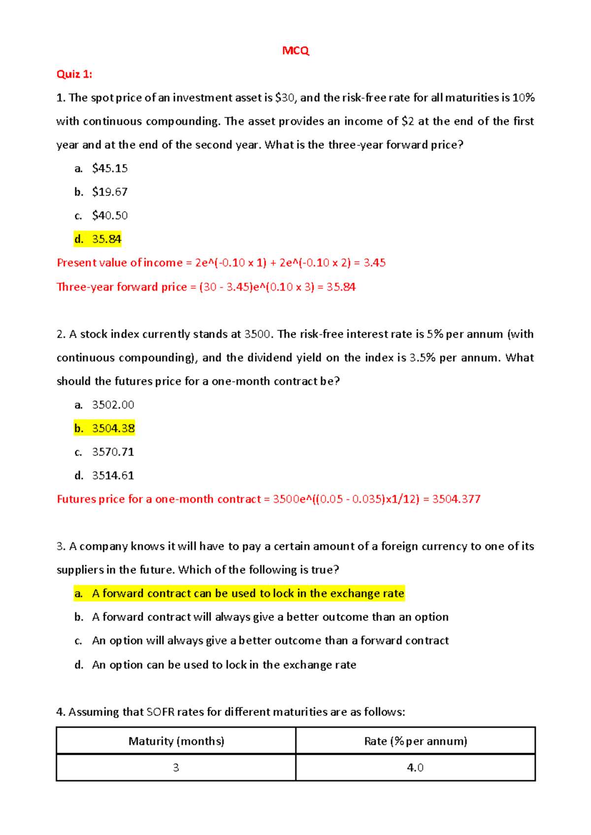 DRM Final Exam - MCQ Quiz 1 on Financial Instruments and Derivatives ...