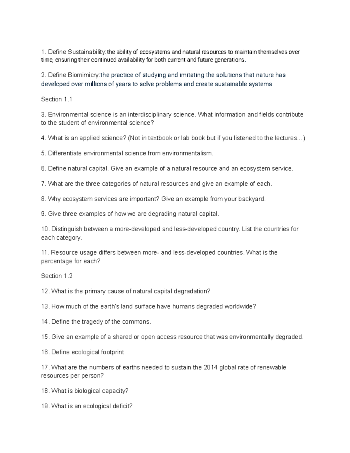 Environmental Science Chapters 1-6 Study Guide: Key Concepts and Terms ...