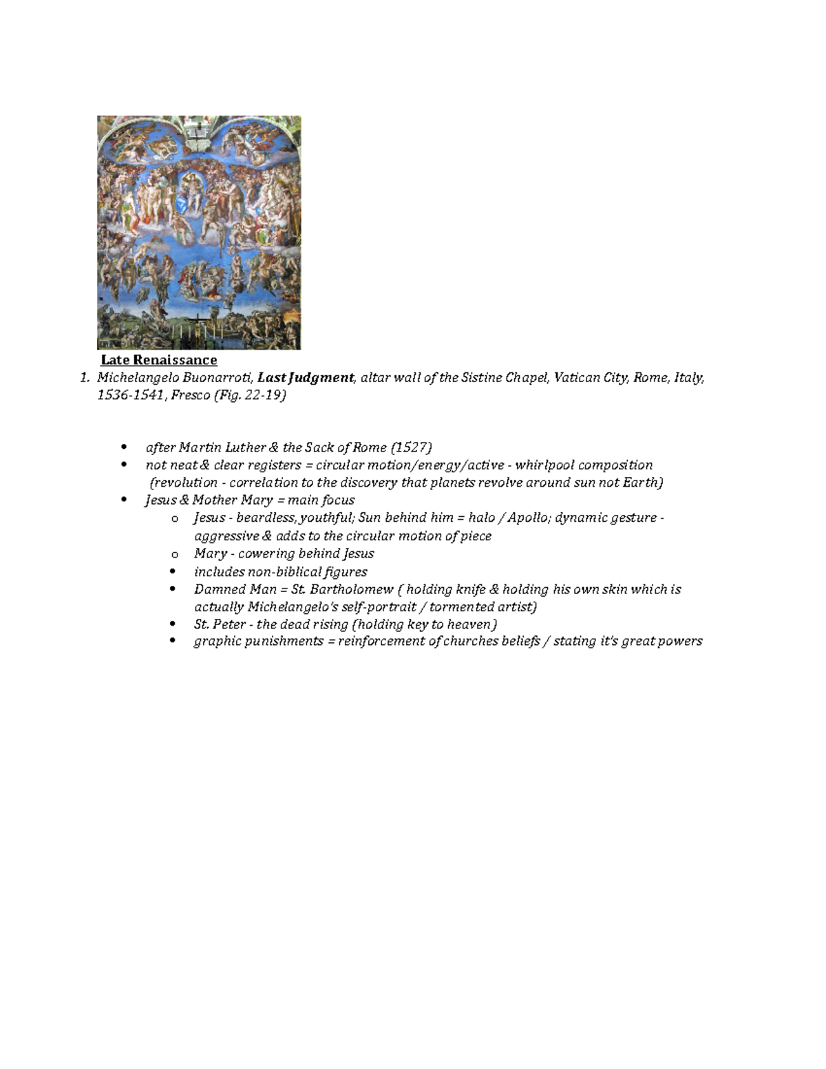 Late Renaissance Art Hist midterm - Late Renaissance 1. Michelangelo ...