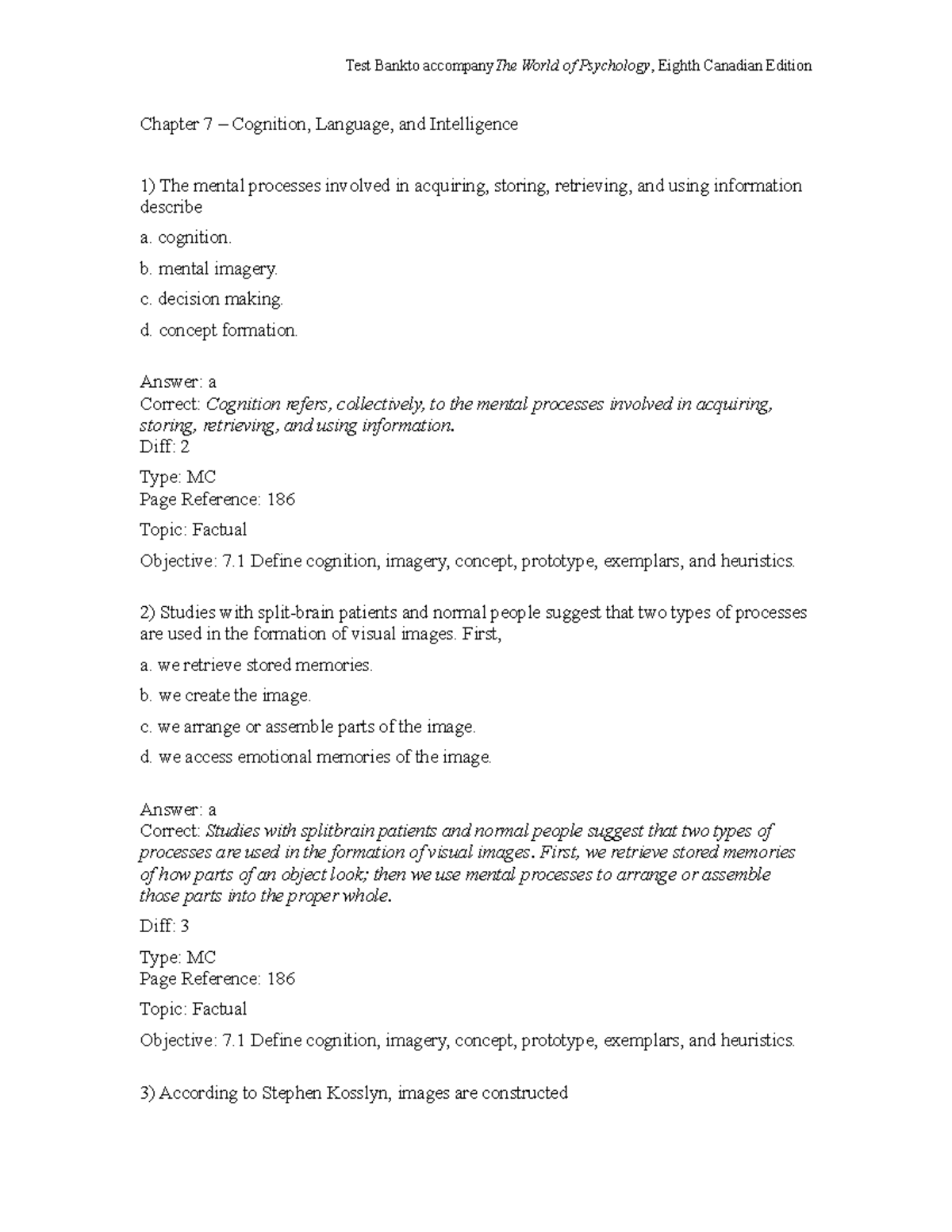 07 Wood 8ce testbank - asdfsdf - Chapter 7 – Cognition, Language, and ...