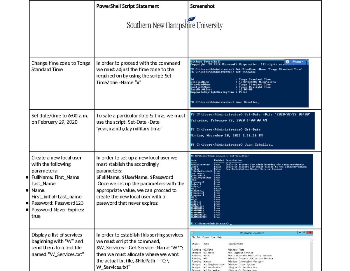 CYB 300 Milestone One: PowerShell Script Instructions and Commands ...