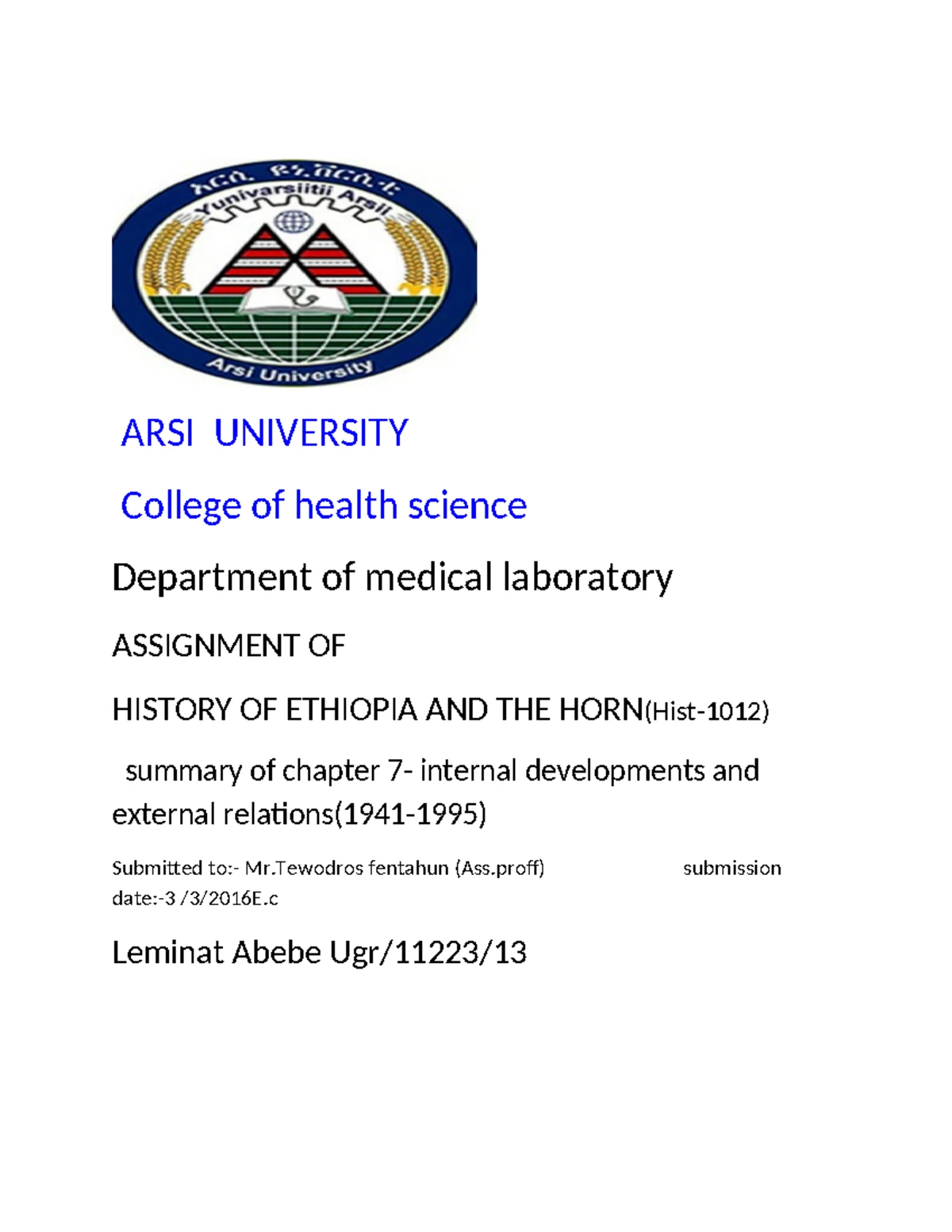Ethiopia and the Horn - Group Project Guidelines (Hist: 1012) - Studocu