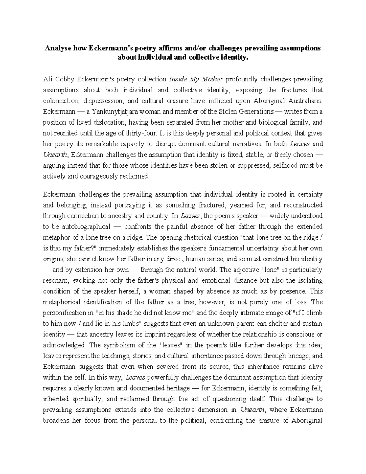 ECK 101: Challenging Identity Assumptions in Eckermann's Poetry Essay ...