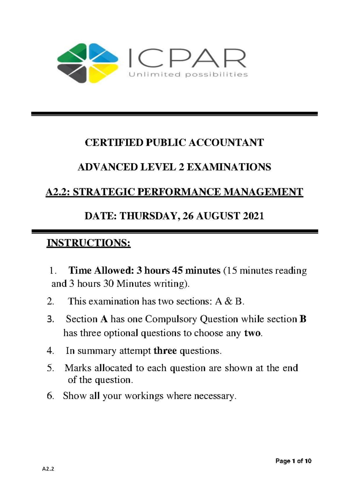 A2.2-Strategic Performance Management Final Exam Paper - Studocu