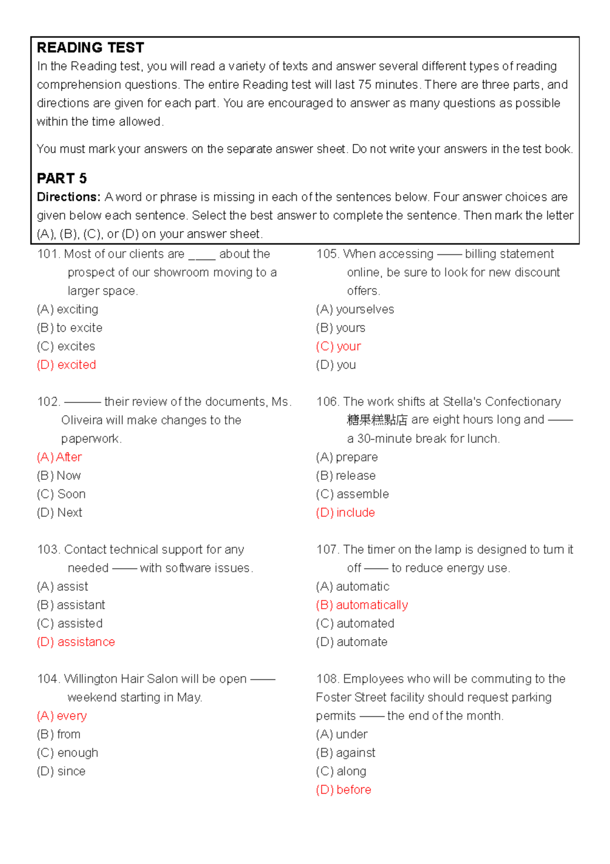 F22050 Reading Test Preparation Guide - Studocu