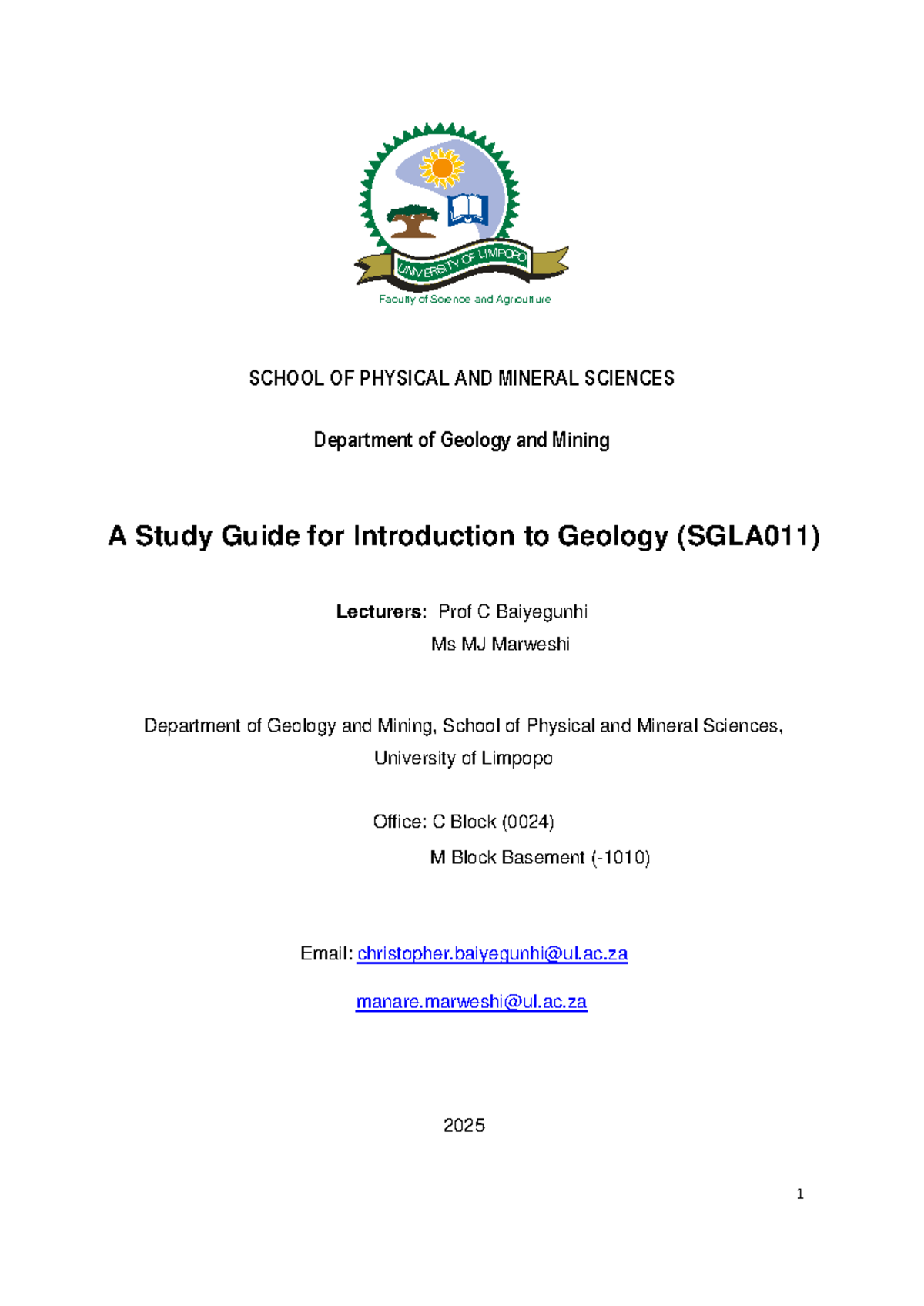 SGLA011 Study Guide: Introduction to Geology for 2025 - Studocu