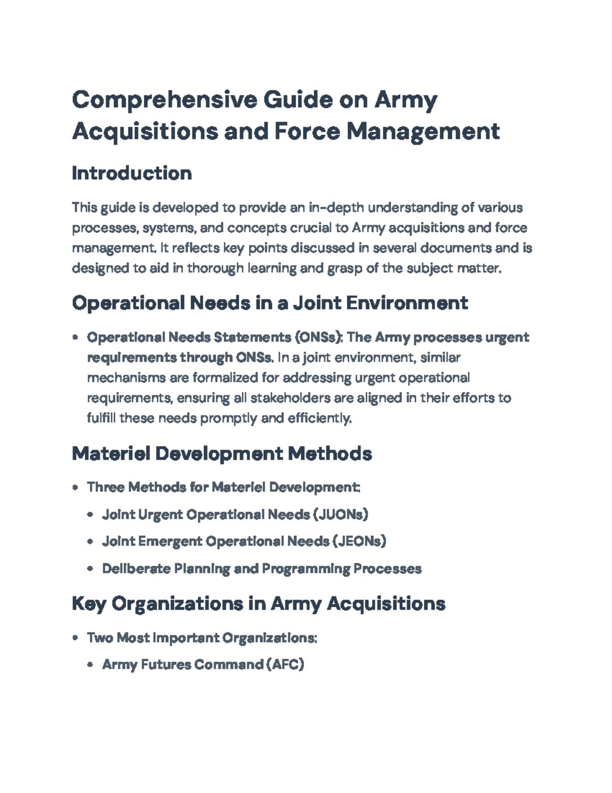 Comprehensive Guide on Army Acquisitions and Force Management ...