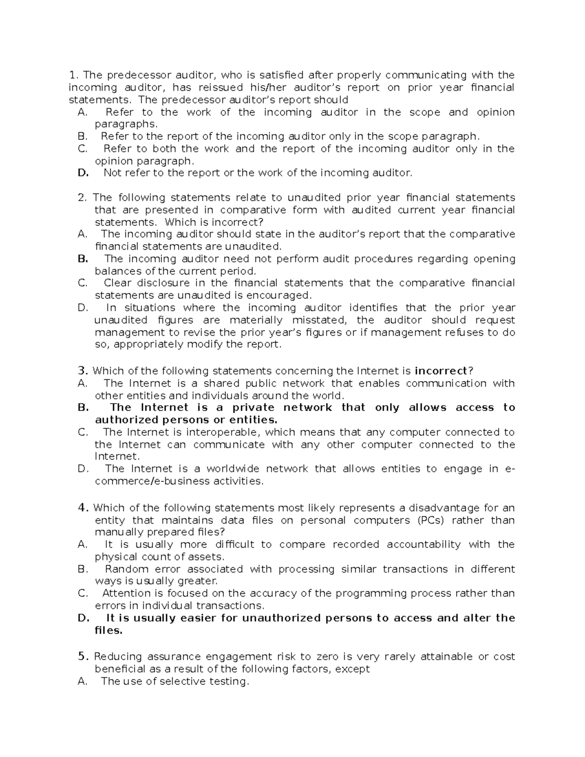 Auditing Theory - Quiz 1 Study Guide and Practice Questions - Studocu