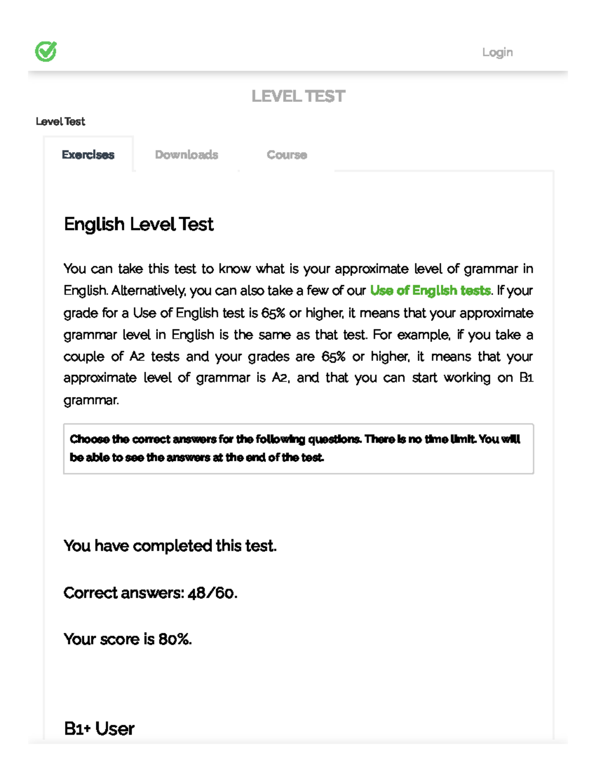 Level Test - English Grammar Assessment (B1+) - Studeersnel