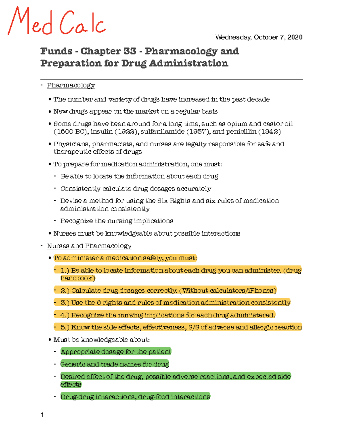 Funds NUR 133 - Ch. 33 Pharmacology & Drug Administration Notes - Studocu