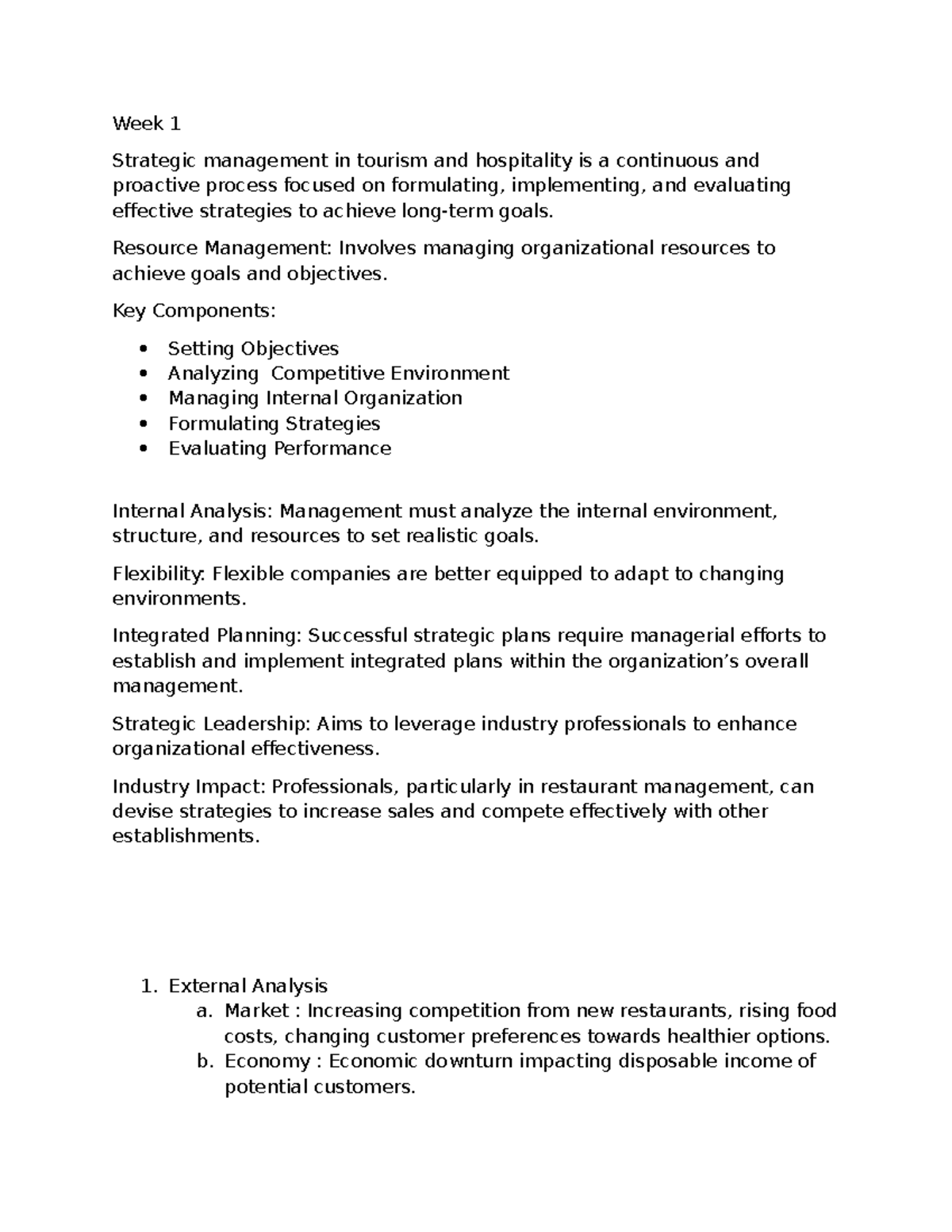 STQM ( Prelim Reviewer) - Week 1 Strategic management in tourism and ...