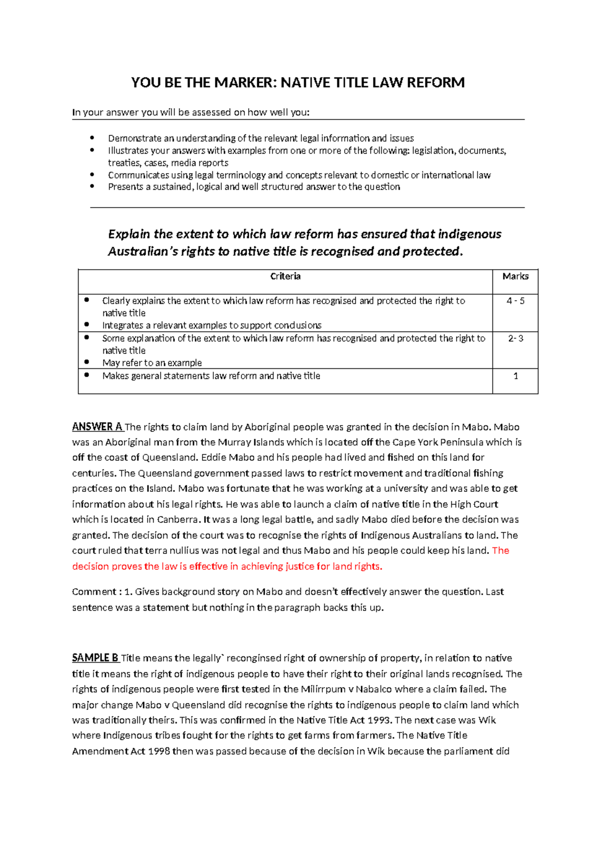 LAW REFORM AND INDIGENOUS RIGHTS: NATIVE TITLE INSIGHTS - Studocu