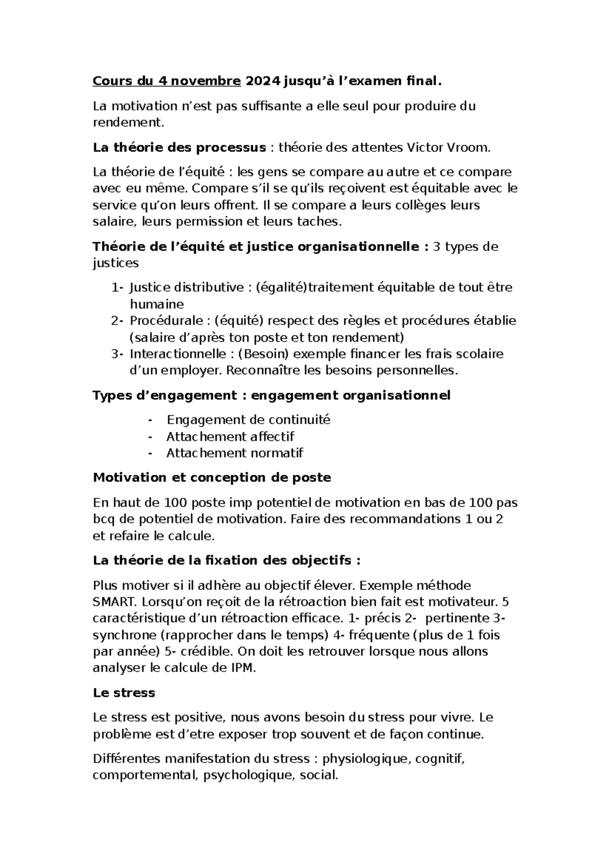 Note de cours pour examen final - Cours du 4 novembre 2024 jusqu’à l ...