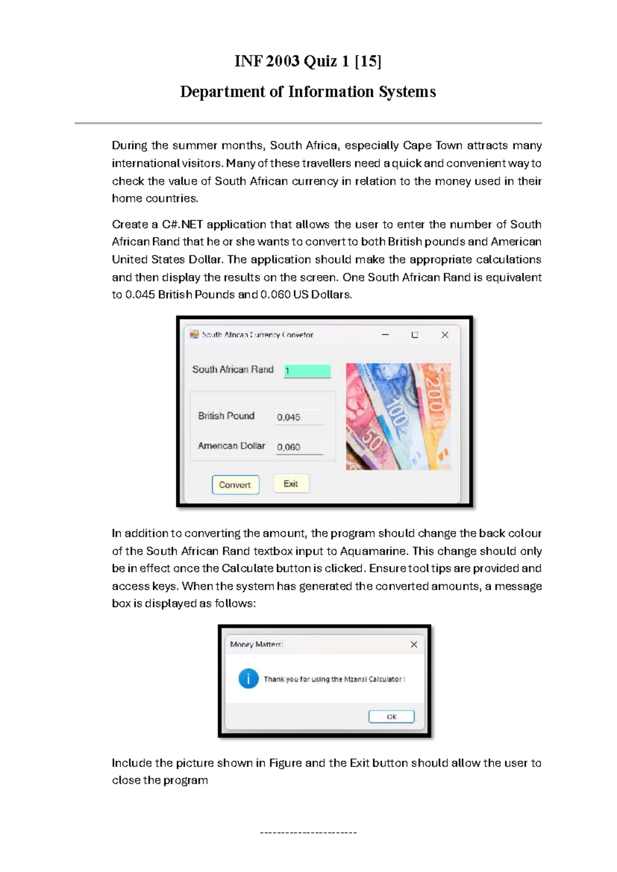INF 2003 Quiz 1: Currency Converter Application Development - Studocu