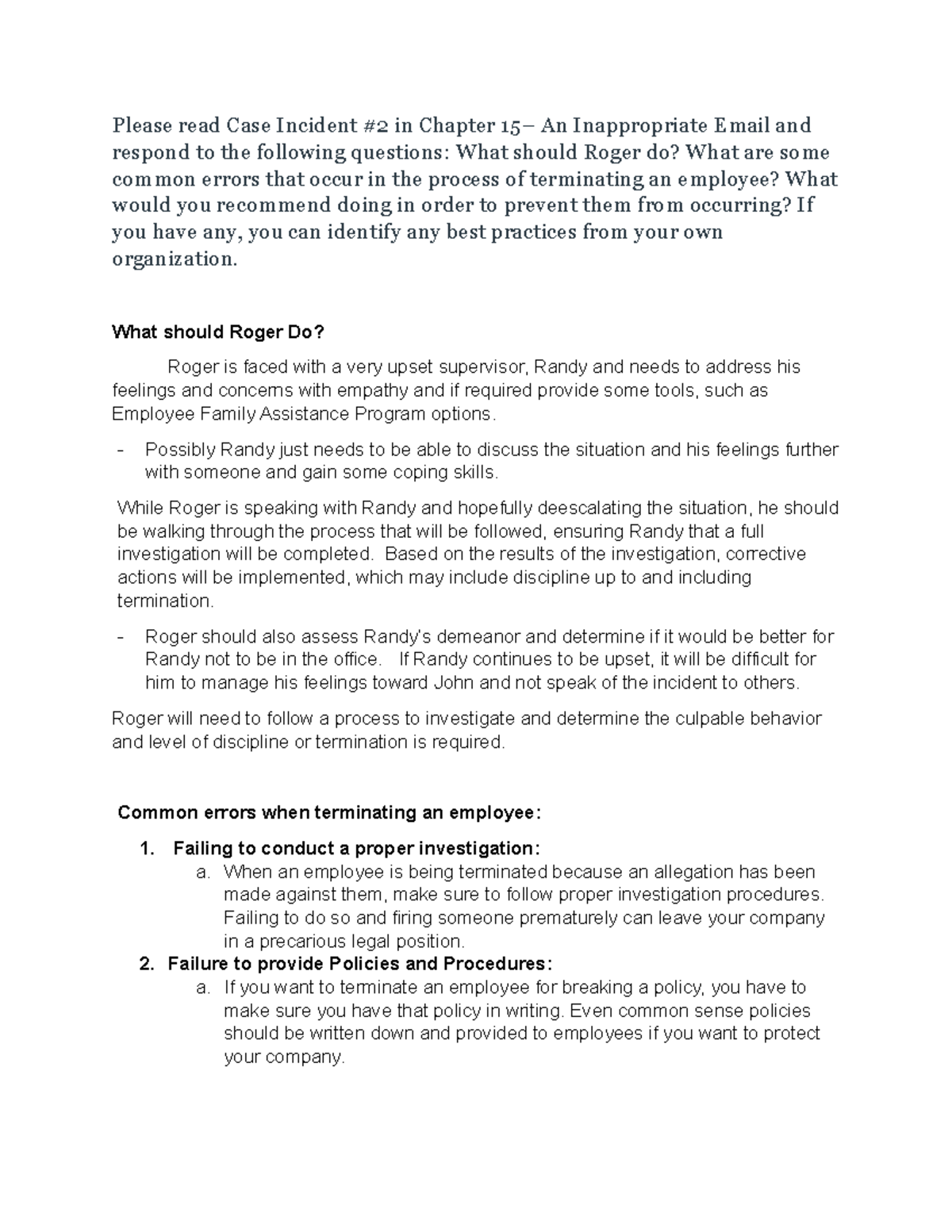 Case Study 2: Managing Employee Termination and Legal Challenges - Studocu
