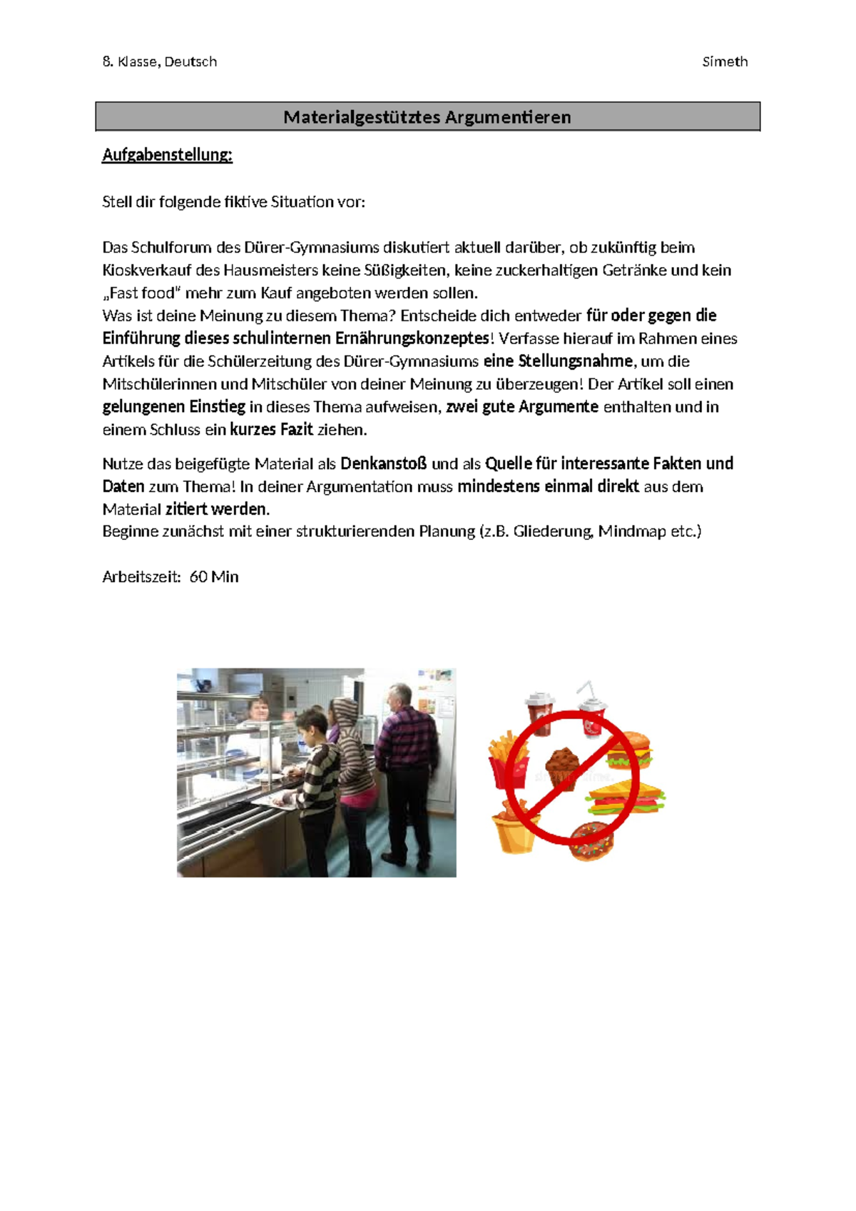8. Klasse, Deutsch Simeth: Argumentation zum Kioskverkauf von ...