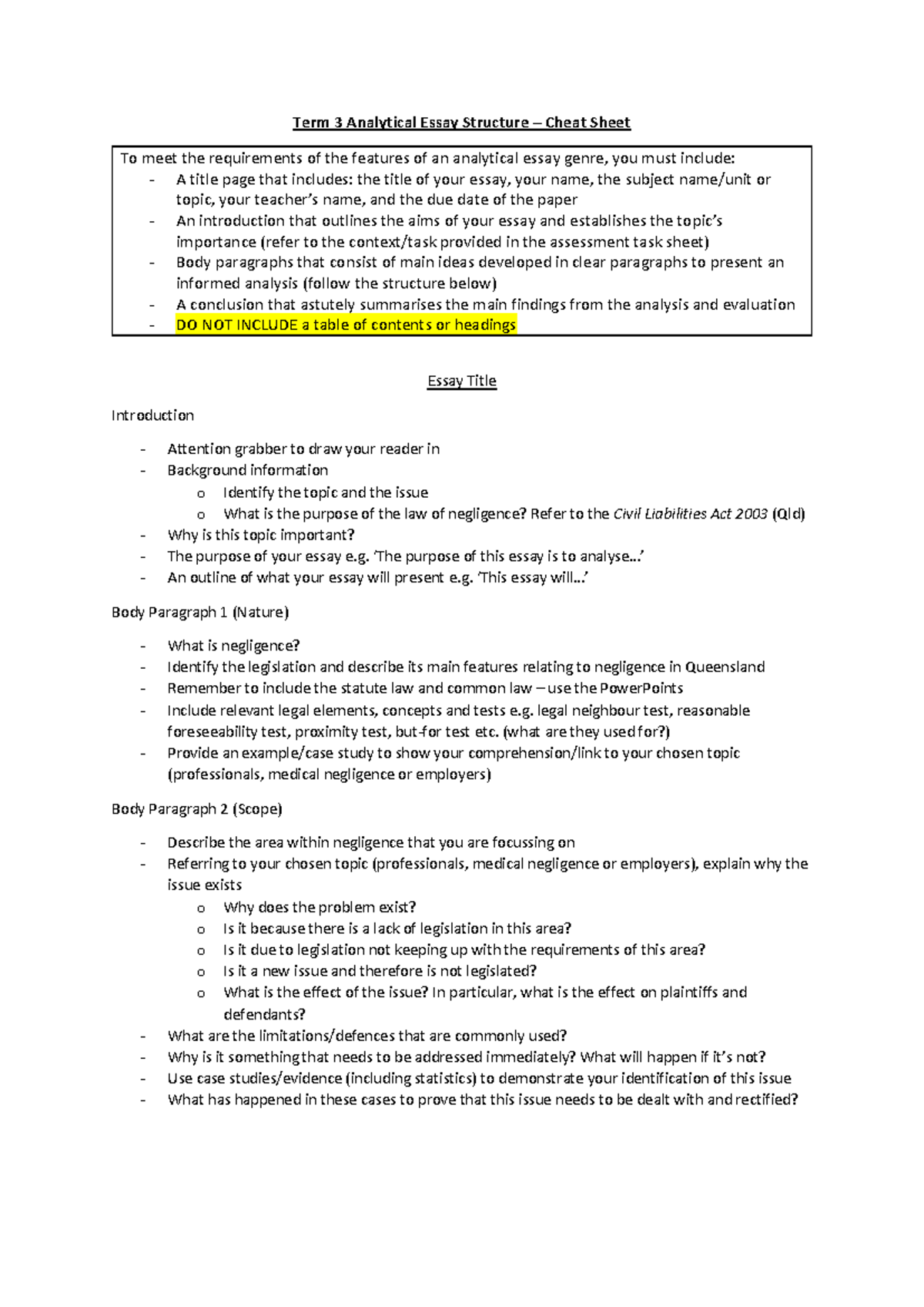 FIA3 Analytical Essay Structure Guide for Term 3 - Studocu
