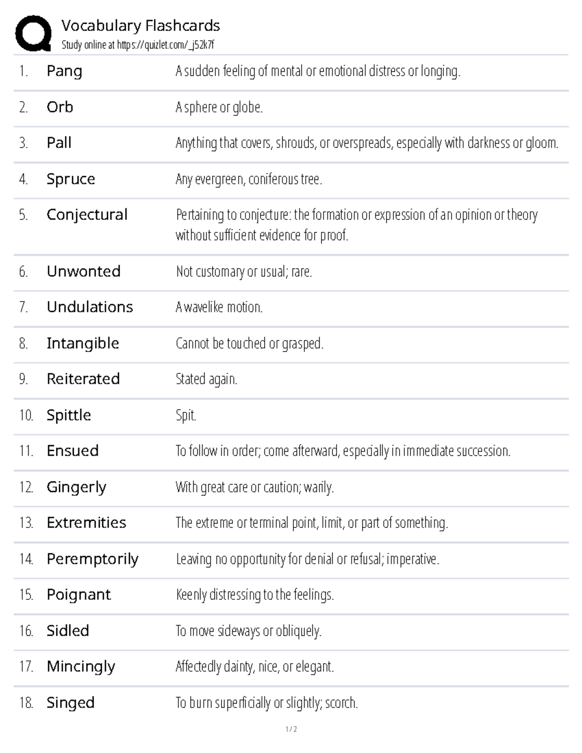 Vocabulary Flashcards for Study: Key Terms and Definitions - Studocu