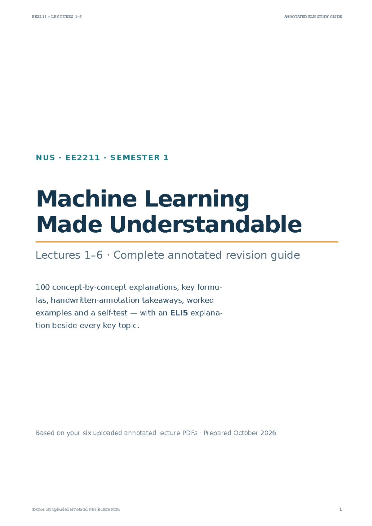 EE2211 LECTURES 1-6 ANNOTATED ELI5 STUDY GUIDE NUS SEM 1 - Studocu