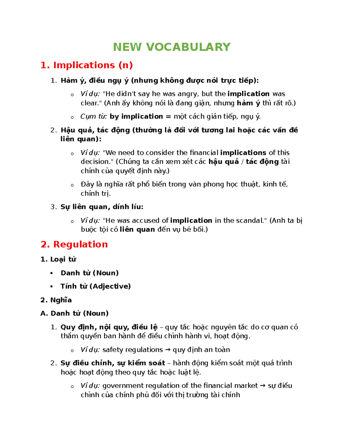 NEW VOCABULARY 1: Key Terms and Definitions for Study - Studocu