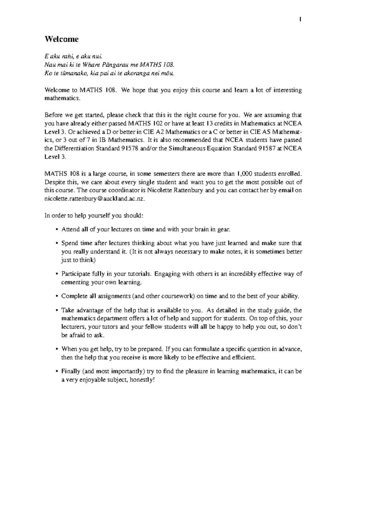 Maths 108 Coursebook: Welcome and Overview for Semester 1 2024 - Studocu