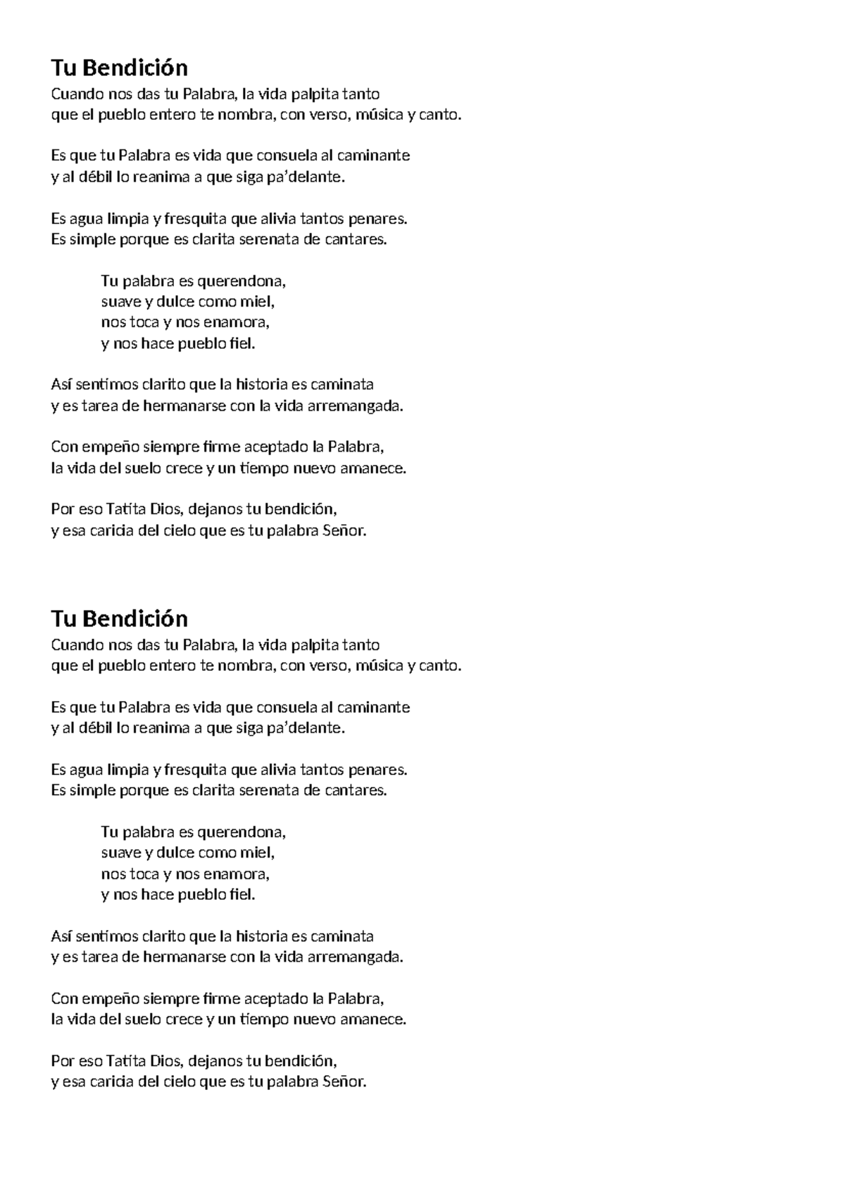Tu Bendición: Letra de Canción y Reflexiones sobre la Palabra - Studocu