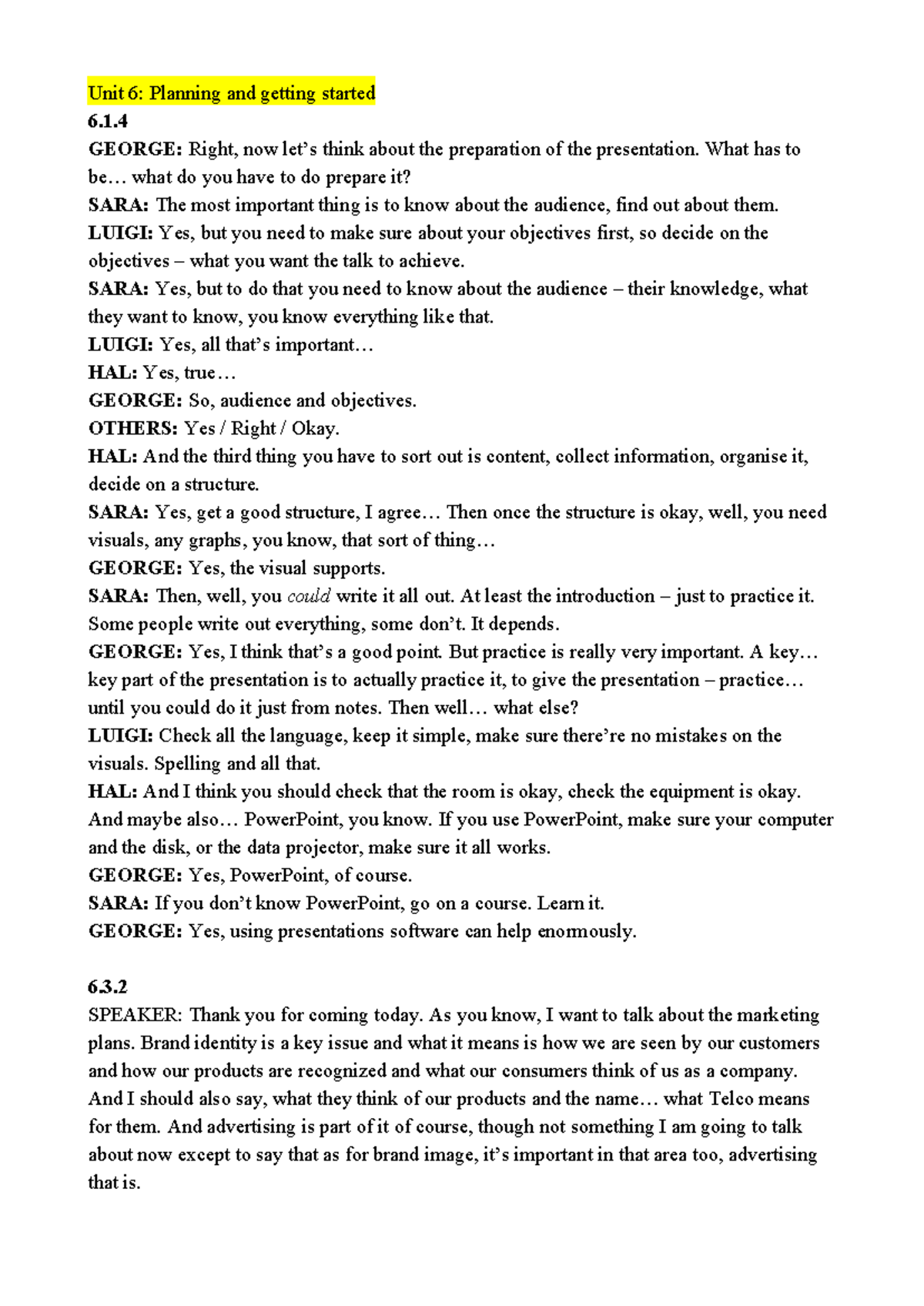 Listening Tapescript for TAGT2: Unit 6 Presentation Planning - Studocu