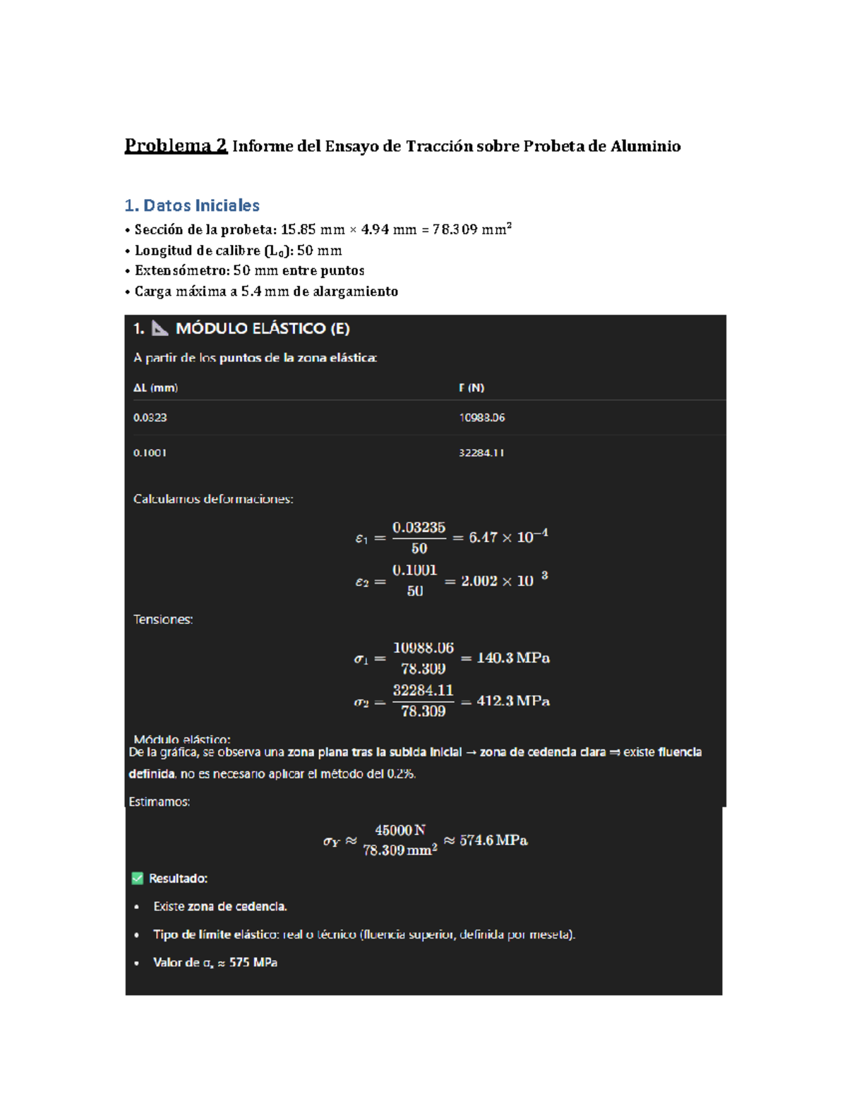 Informe de Ensayo de Tracción sobre Probeta de Aluminio 1 - Studocu