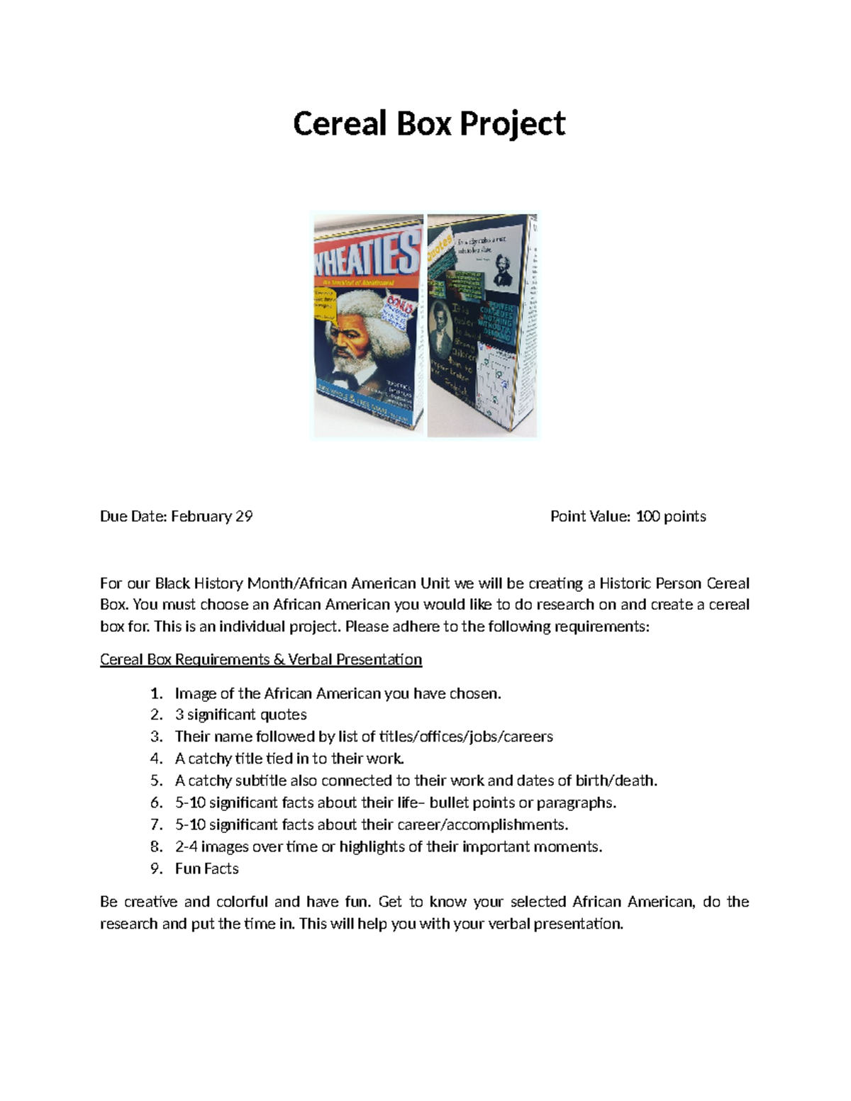 Cereal Box Project History