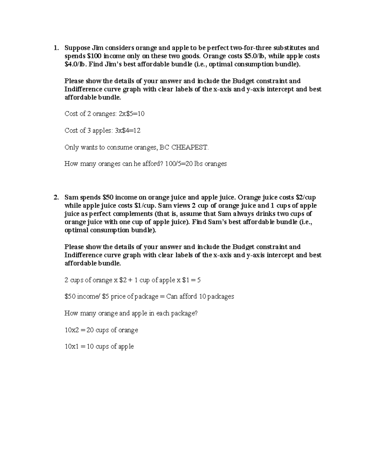 Perfect Substitute & Complement Practice Questions (ECO 101) - Studocu