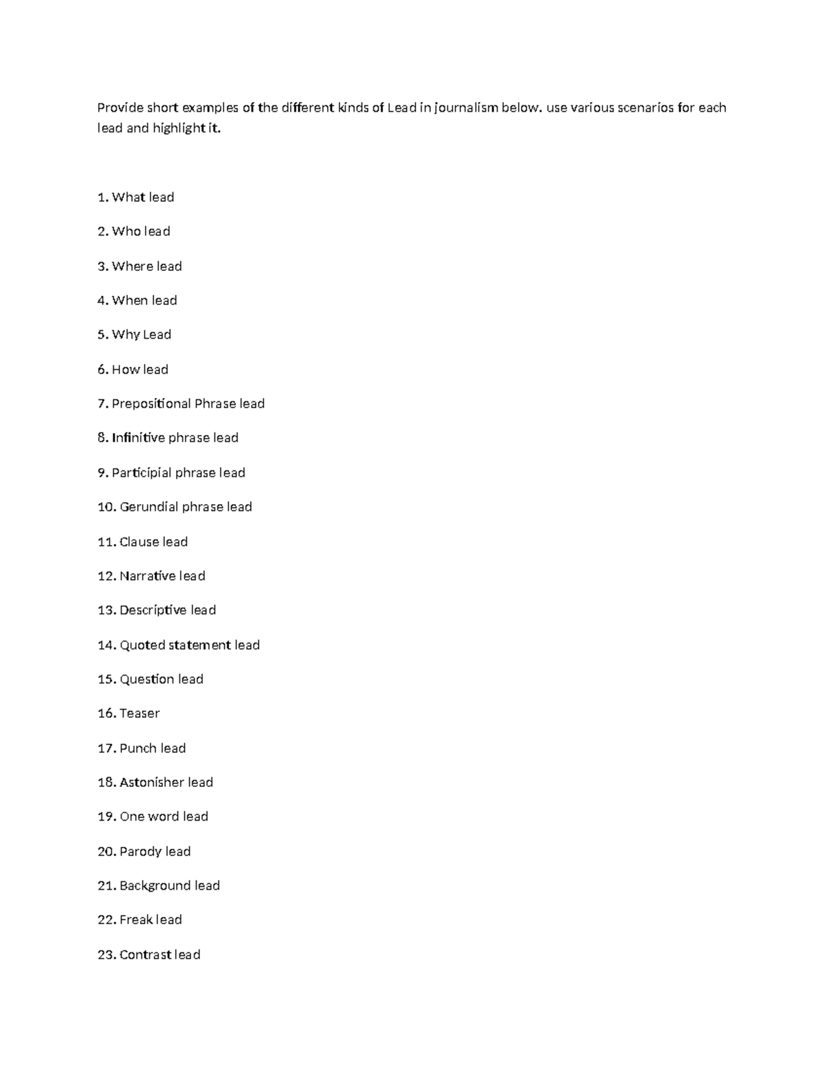 Leads in Journalism: Examples and Scenarios (JOUR 101) - Studocu