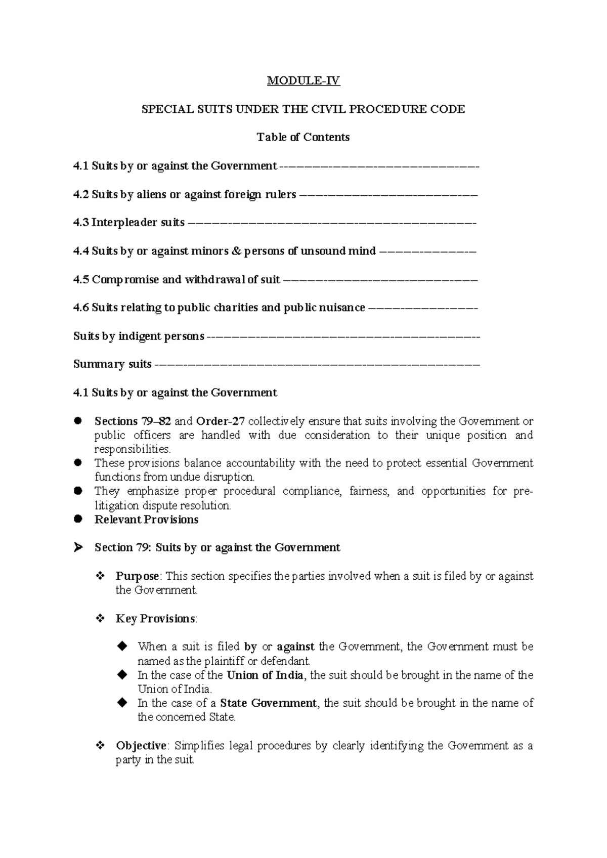 SPECIAL SUITS UNDER THE CIVIL PROCEDURE CODE (CPC) - Module 4 Reading ...