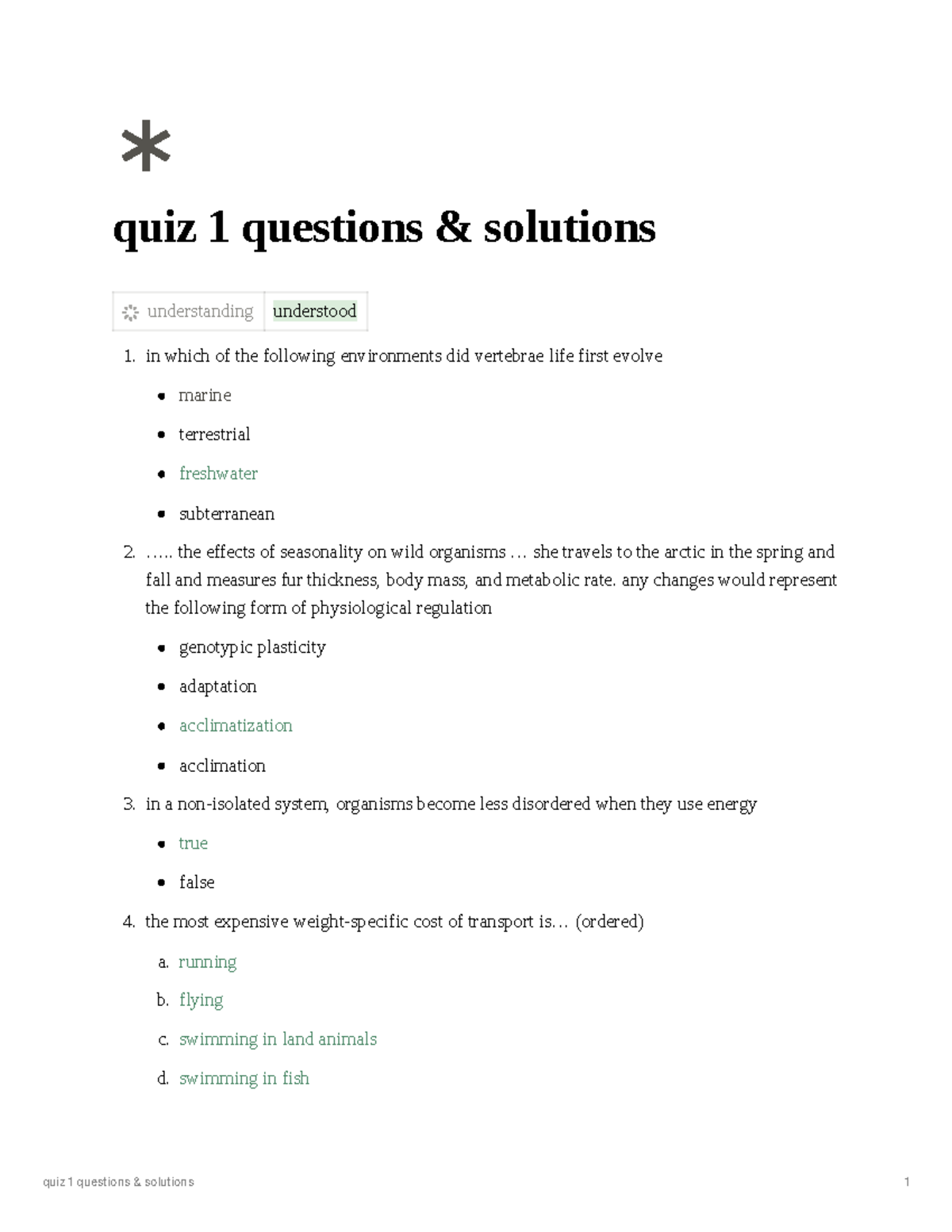 Quiz 1 Solutions - Overview for PHYS 2601 - Lec 001, Fall 2601A - Studocu
